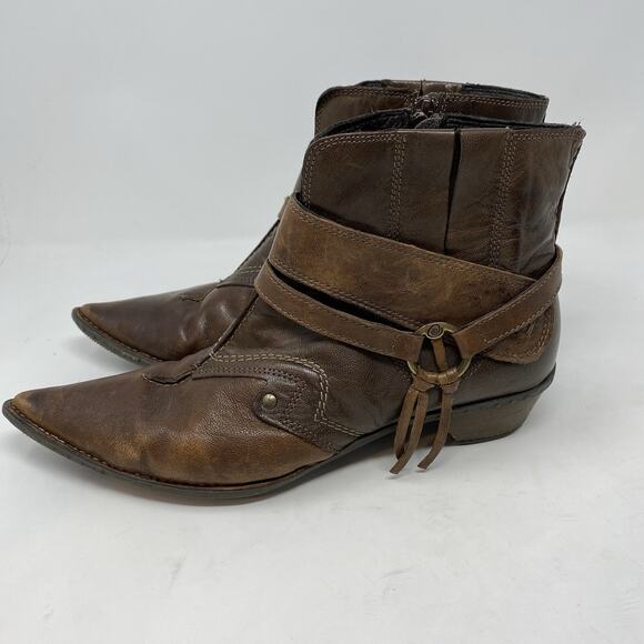 Khriò Shoes - Khrio Vera Pelle Leather Cowboy Boots 8.5 Euro 39 Brown Zip Up Fringe Block Heel